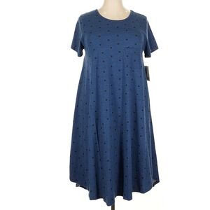 LuLaRoe Womens Dress Size 2XL Carly Blue Black Polka Dots Cotton Blend XXL NWT